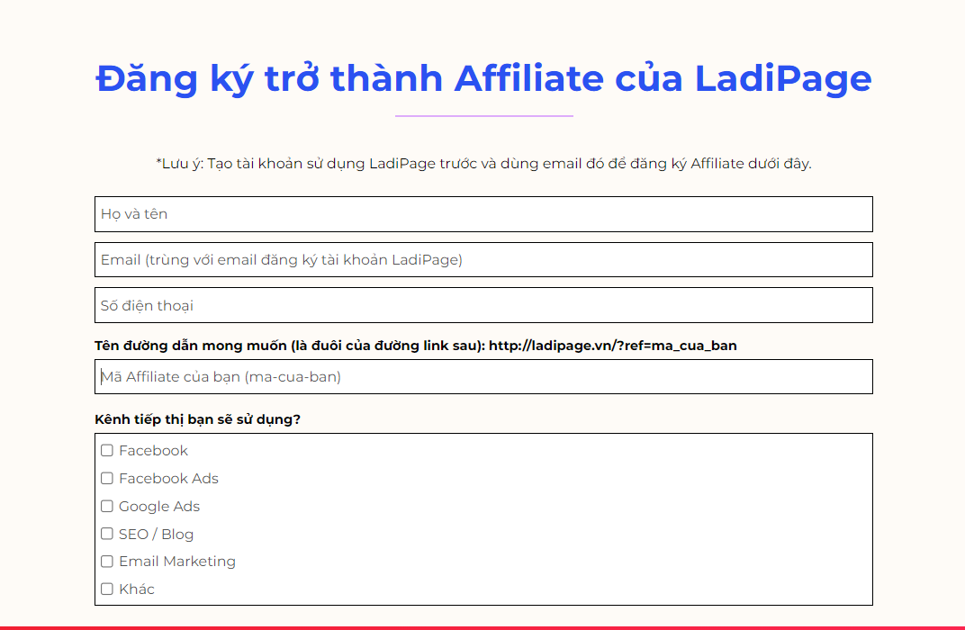 đăng ký ladipage